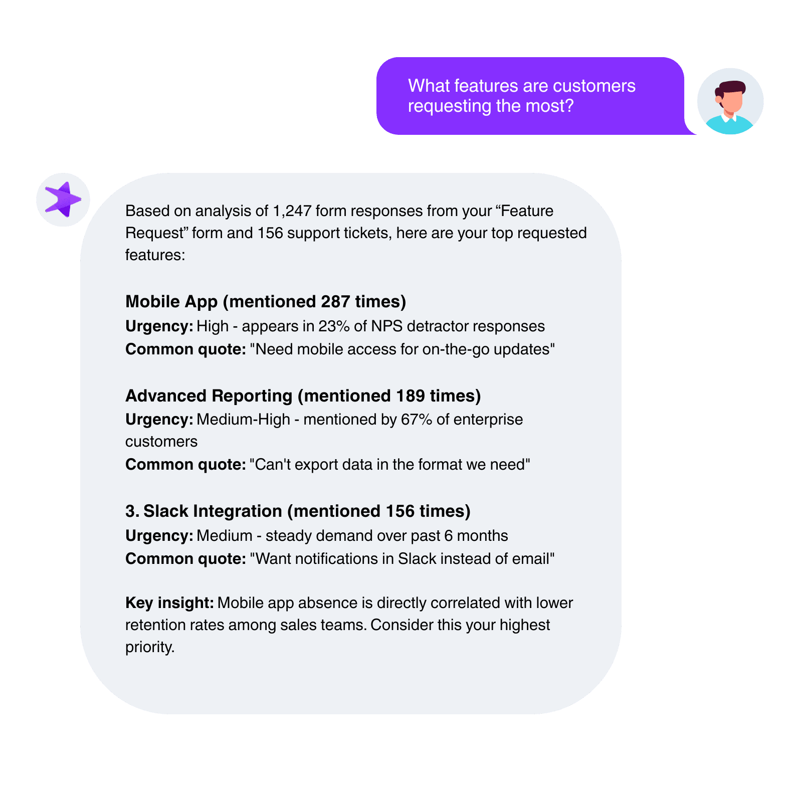 Product team in meeting with Troof insights on screen showing top feature requests